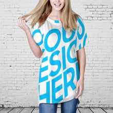 Cargar imagen en el visor de la galería, Camiseta larga cuello redondo manga corta talla grande para mujer AQT Personalizada con Impresión Completa de una imagen con Foto Logo Patrón Texto