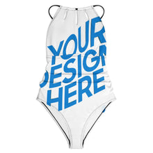Cargar imagen en el visor de la galería, Traje de baño halter de una pieza con cordones para mujer personalizado con patrón foto texto (impresión de imagen única)
