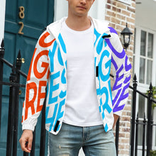 Cargar imagen en el visor de la galería, Chaqueta ligera con velcro deportiva con capucha para hombre A541 Personalizada con Impresión Completa de una imagen con Foto Logo Patrón Texto