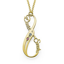 Cargar imagen en el visor de la galería, Collar Personalizado con Infinito Piedra Natal X0034 con texto nombre para mujer Longitud Ajustable en plata de ley 925 chapado de oro rosa de 18K