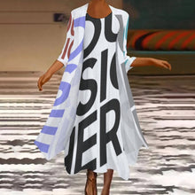 Cargar imagen en el visor de la galería, Traje de de Vestido sin Mangas y Cárdigan Largo Casual Elegante de Moda para Mujer STZ Personalizado Impresion Completa de Múltiples Imágenes con Foto Logo Patrón Texto