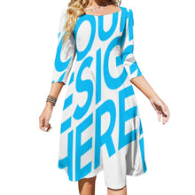 Cargar imagen en el visor de la galería, Vestido estampado cuello en V lazo espalda manga 3/4 para mujer B272 Personalizado con Impresión Completa de una imagen con Foto Logo Patrón Texto