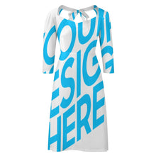 Cargar imagen en el visor de la galería, Vestido estampado cuello en V lazo espalda manga 3/4 para mujer B272 Personalizado con Impresión Completa de una imagen con Foto Logo Patrón Texto