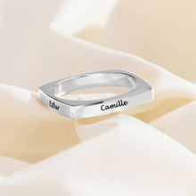 Cargar imagen en el visor de la galería, Anillo cuadrado plano de moda de plata esterlina para mujer hombre J0014 Personalizado Grabado con letras text nombre