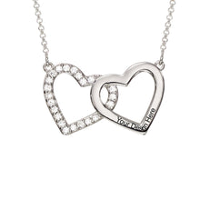 Cargar imagen en el visor de la galería, Collar de Diamantes de Doble Corazón en Plata de Ley 925 / Cobre para Mujer X0093 Grabado Personalizado con Texto Nombre