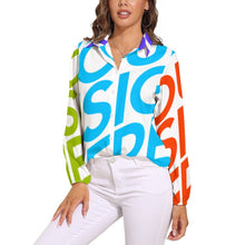 Cargar imagen en el visor de la galería, Camisa / Blusa vintage casual manga larga cuello en V con botones para mujer HS Personalizada con Impresión Completa de múltiples imágenes con Foto Logo Patrón Texto