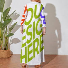 Cargar imagen en el visor de la galería, Vestido holgado talla grande manga larga cuello redondo para mujer A120 Personalizado con Impresión Completa de múltiples imágenes con Foto Logo Patrón Texto