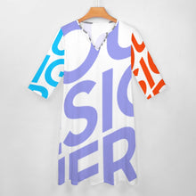 Cargar imagen en el visor de la galería, Vestido Elegante de Manga 3/4 con Volantes Cuello de Pico Bolsillo para Mujer BNQ Personalizado Impresion Completa de Múltiples Imágenes con Foto Logo Patrón Texto