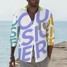 Cargar imagen en el visor de la galería, Camisa con Solapa Estampada Informal de Manga Larga con Botones Bolsillo para Hombre AY007 Personalizada con Impresión Completa de múltiples imágenes con Foto Logo Patrón Texto