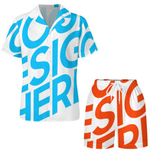 Cargar imagen en el visor de la galería, Conjunto de pijama de seda de 2 piezas con botones y manga corta para mujer personalizado con patrón foto texto (impresión de imagen única)