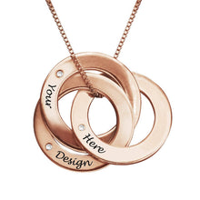 Cargar imagen en el visor de la galería, Collar de Anillos Entrelazados de Plata de Ley Chapada en Oro / Oro Rosa X0018 Grabado Personalizado con Texto Nombre
