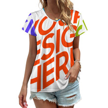 Cargar imagen en el visor de la galería, Camiseta de manga corta con cuello en V talla grande para mujer VT Personalizada con Impresión Completa de múltiples imágenes con Foto Logo Patrón Texto