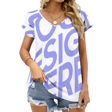 Cargar imagen en el visor de la galería, Camiseta Linda con cuello en V y manga corta con volantes de Moda para Mujer BUT Personalizada con Impresión Completa de una imagen con Foto Logo Patrón Texto