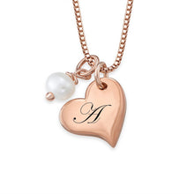 Cargar imagen en el visor de la galería, Collar de Plata 925 / Cobre con Colgante Grabado de Corazón y Perla para Mujer X0094 Personalizado con Texto Nombre