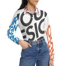 Cargar imagen en el visor de la galería, Blusa de camisa de ocio para mujer camisa de manga larga personalizado con patrón foto texto (impresión de imágenes múltiples)