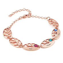 Cargar imagen en el visor de la galería, Pulsera Personalizada de Hojas y Piedras de nacimiento de Plata de Ley 925 / Cobre S0022 Grabada con Texto Nombre