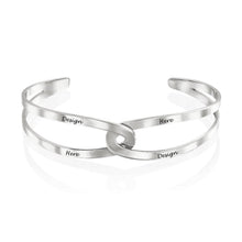 Cargar imagen en el visor de la galería, Brazalete / Pulsera abierto de empalme de moda para mujer hombre de plata de ley 925 chapado en oro / oro rosa de 18K S0011 Personalizada Grabada con Texto Nombre
