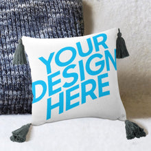 Cargar imagen en el visor de la galería, Almohada de Algodón-Lino con Borla de Diseño Personalizado con Tus Imágenes o Fotos