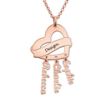 Cargar imagen en el visor de la galería, Collar con colgante corazón personalizado X0036 con texto nombre Longitud Ajustable en plata de ley 925 chapado de oro rosa de 18K