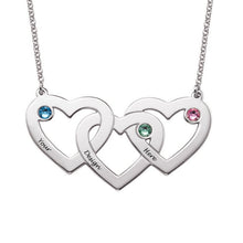 Cargar imagen en el visor de la galería, Collar de Tres Corazones Entrelazados con Piedras de Nacimiento de Plata 925 / Cobre para Familia Mujer Hombre X0063 Grabado Personalizado con Texto Nombre