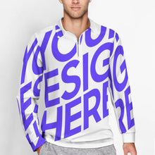 Cargar imagen en el visor de la galería, Camiseta polo manga larga hombre RL con cuello de punto con cremallera corta personalizado con patrón foto texto (impresión de imagen única)