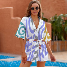 Cargar imagen en el visor de la galería, Bata Kimono Corta Pijama Ropa de Dormir Suave para Mujer JJ1210 Personalizada con Impresión Completa de múltiples imágenes con Foto Logo Patrón Texto