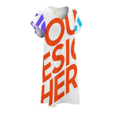 Cargar imagen en el visor de la galería, Vestido Cuello en V de Moda Manga Corta para mujer NZ2202046 Personalizado con Impresión Completa de múltiples imágenes con Foto Logo Patrón Texto