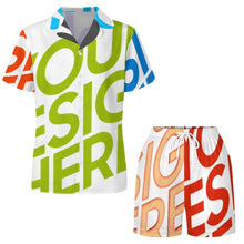 Cargar imagen en el visor de la galería, Conjunto de pijama de satén de seda para mujer conjunto de ropa de dormir de dos piezas con botones personalizado con patrón foto texto (impresión de imágenes múltiples)