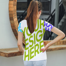 Cargar imagen en el visor de la galería, Camiseta de moda suave cuello en V manga corta para mujer T01 Personalizada con Impresión Completa de múltiples imágenes con Foto Logo Patrón Texto