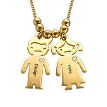 Cargar imagen en el visor de la galería, Collar de Colgante de Niño y Niña Personalizado en Plata de Ley 925 / Cobre para Parejas Mamá Papá X0008 Grabado con Texto Nombre