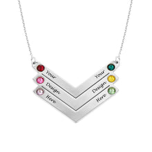 Cargar imagen en el visor de la galería, Cadena con colgante rectangular de ángulo recto forma en V piedra natal Longitud Ajustable en plata de ley 925 chapado de oro rosa de 18K para mujer hombre X0031 Personalizado con texto nombre