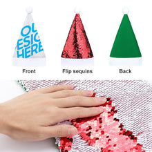 Cargar imagen en el visor de la galería, Gorros de Papá Noel con Lentejuelas con Diseño Personalizado de Tu Nombre o Imagen