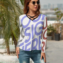 Cargar imagen en el visor de la galería, Camiseta Sexy Holgada Manga larga Cuello en V para Mujer NZ118 Personalizada con Impresión Completa de múltiples imágenes con Foto Logo Patrón Texto