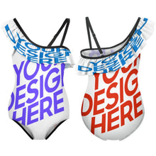 Cargar imagen en el visor de la galería, Traje de baño de tirantes de espagueti con volantes para niñas y niños personalizado con patrón foto texto (impresión de imágenes múltiples)