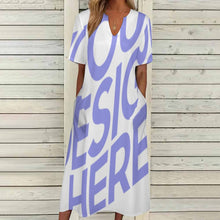 Cargar imagen en el visor de la galería, Vestido Largo Holgado con Bolsillos de Moda Manga Corta Cuello en V para Mujer BYQ Personalizado con Impresión Completa de Una Imagen con Foto Texto Patrón