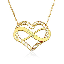 Cargar imagen en el visor de la galería, Collar Personalizado con infinito corazón X0029 con texto nombre para mujer hombre Longitud Ajustable en plata de ley 925 chapado de oro rosa de 18K