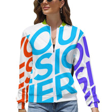Cargar imagen en el visor de la galería, Chaqueta Manga Larga con Cremallera Casual Deportiva para Mujer LLJK Personalizada con Impresión Completa de múltiples imágenes con Foto Logo Patrón Texto