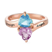 Cargar imagen en el visor de la galería, Anillo de plata de ley 925 para mujer / anillo con piedra de nacimiento azul violeta de corazón J0005 Grabado Personalizado con Texto Nombre