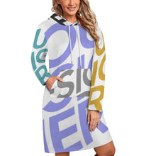 Cargar imagen en el visor de la galería, Vestido Holgado Manga Larga con Bolsillos / Sudadera Larga Casual con Capucha para Mujer SDS003 Personalizado Impresion Completa de Múltiples Imágenes con Foto Logo Patrón Texto
