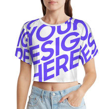Cargar imagen en el visor de la galería, Camiseta crop top fluida para mujer NT29 con mangas cortas personalizada con fotos imágenes texto (impresión de imagen única)