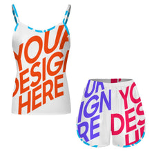 Cargar imagen en el visor de la galería, Traje de pijama para mujer ropa de hogar informal con tirantes de satén personalizado con patrón foto texto (impresión de imágenes múltiples)