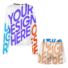 Cargar imagen en el visor de la galería, Conjunto de pijama de 2 piezas para mujer 203 camiseta manga larga abotonada + pantalón corto personalizado con patrón foto texto (impresión de imágenes múltiples)
