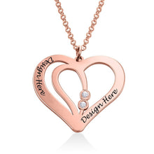 Cargar imagen en el visor de la galería, Collar de Corazón Entrelazados con Circonitas Cúbicas para Mujer de Plata 925 / Cobre Chapado de Oro X0075 Grabado Personalizado con Texto Nombre