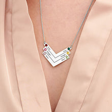 Cargar imagen en el visor de la galería, Cadena con colgante rectangular de ángulo recto forma en V piedra natal Longitud Ajustable en plata de ley 925 chapado de oro rosa de 18K para mujer hombre X0031 Personalizado con texto nombre