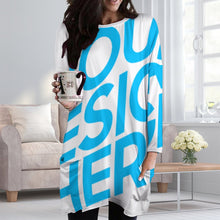 Cargar imagen en el visor de la galería, Sudadera sin capucha manga larga con cuello redondo bolsillo grande para mujer A072 Personalizada con Impresión Completa de una imagen con Foto Logo Patrón Texto