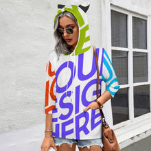 Cargar imagen en el visor de la galería, Sudadera Holgada con Capucha de Oreja de Gato con manga 3/4 para Mujer SDS004 Personalizada Impresion Completa de Múltiples Imágenes con Foto Logo Patrón Texto