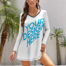 Cargar imagen en el visor de la galería, Vestido Casual de Manga Larga Cuello en V para Mujer NZ035 con Diseño Personalizado con Impresión Completa de una imagen con Foto Logo Patrón Texto