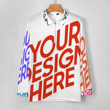 Cargar imagen en el visor de la galería, Camiseta polo manga larga hombre RL con cremallera con cuello de punto personalizado con foto patrón texto (impresión de imágenes múltiples)