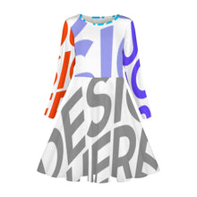 Cargar imagen en el visor de la galería, Vestido de Manga Larga con Volante Cuello Redondo para Otoño Invierno para Niña Chica CRQ Personalizado Impresion Completa de Múltiples Imágenes con Foto Logo Patrón Texto