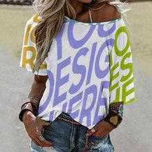 Cargar imagen en el visor de la galería, Camiseta Sexy hombro descubierto manga media para mujer BAT Personalizada con Impresión Completa de múltiples imágenes con Foto Logo Patrón Texto
